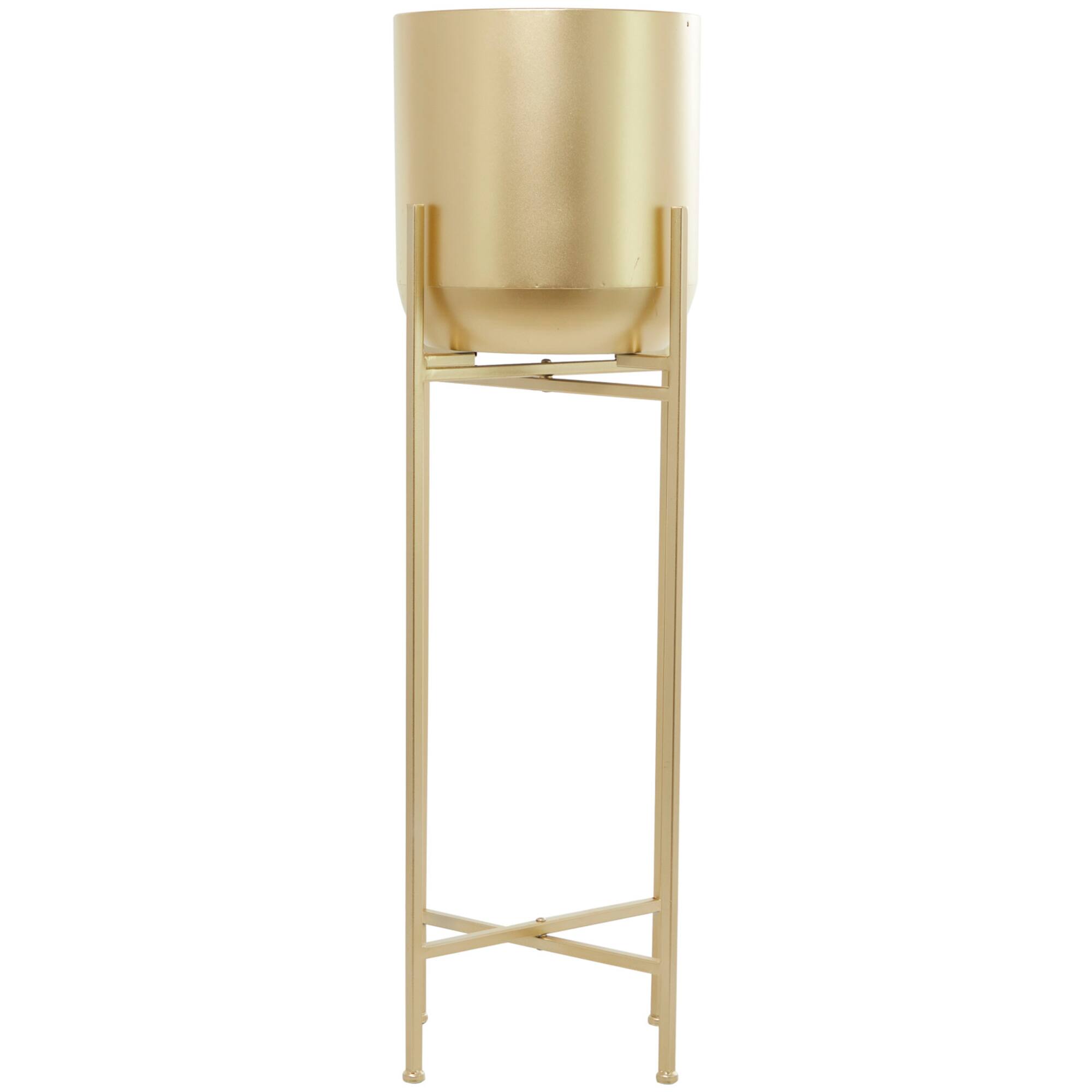 Gold Metal Modern Planter, 13" x 13" x 41"